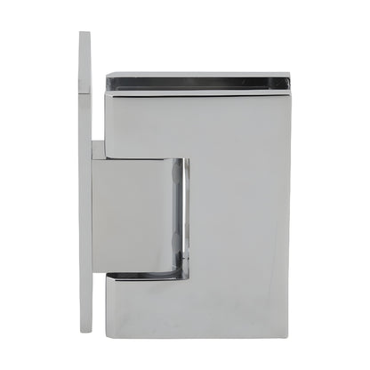 Polished chrome solid brass Melbourne shower door hinge (SKU MEL044CH) for 8-12mm tempered glass, wall-mount, self-centering.