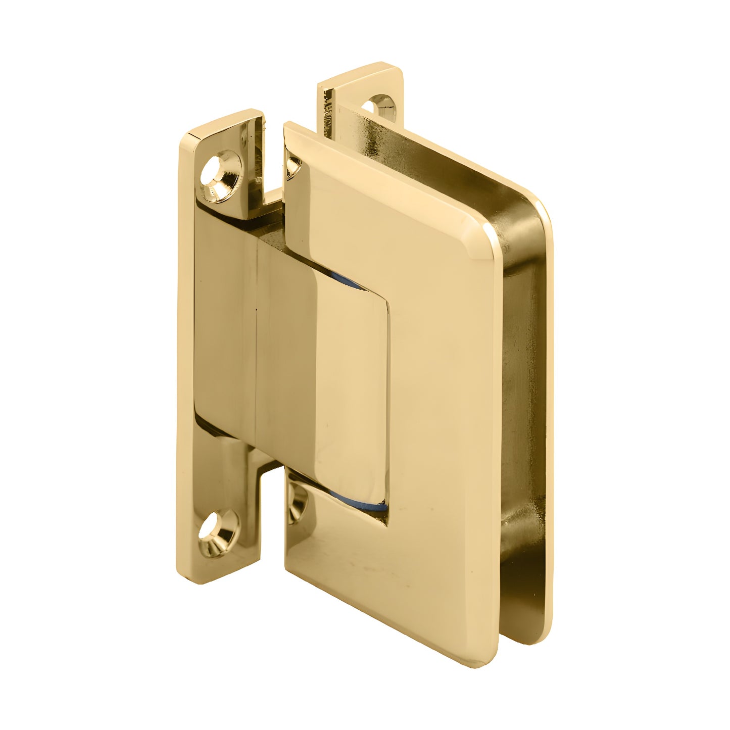 P1N337BR polished brass adjustable Pinnacle shower hinge for 5/16-1/2" (8-12mm) glass, wall-mount H back plate.