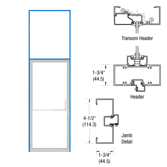 Transom frame (SKU 0B61511R36) clear anodized, prepped 39-1/2"x126" for single 36"x84" door with TH250 threshold.