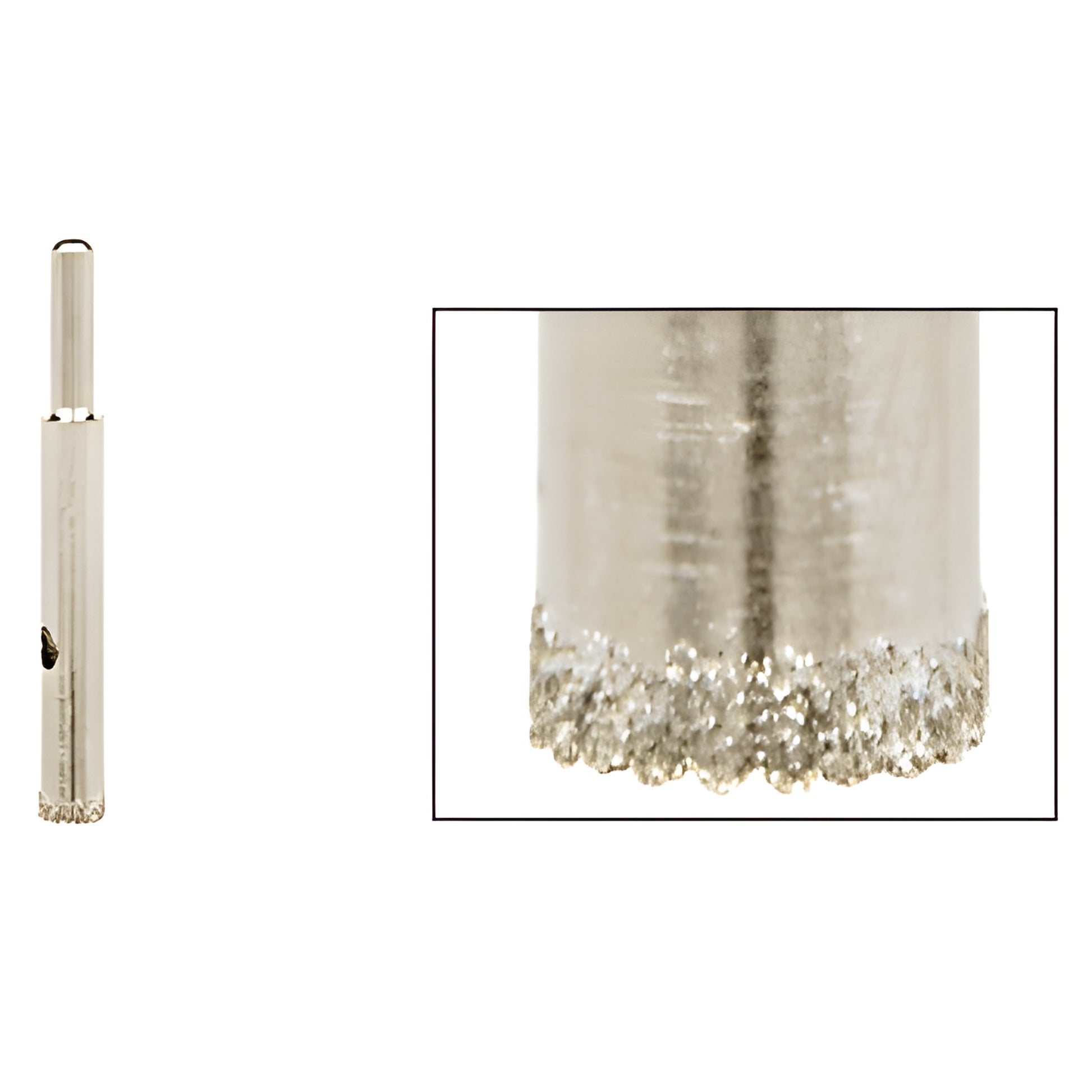 AG716 7/16" plated diamond glass drill bit with sawtooth cutting rim, reduced round shank