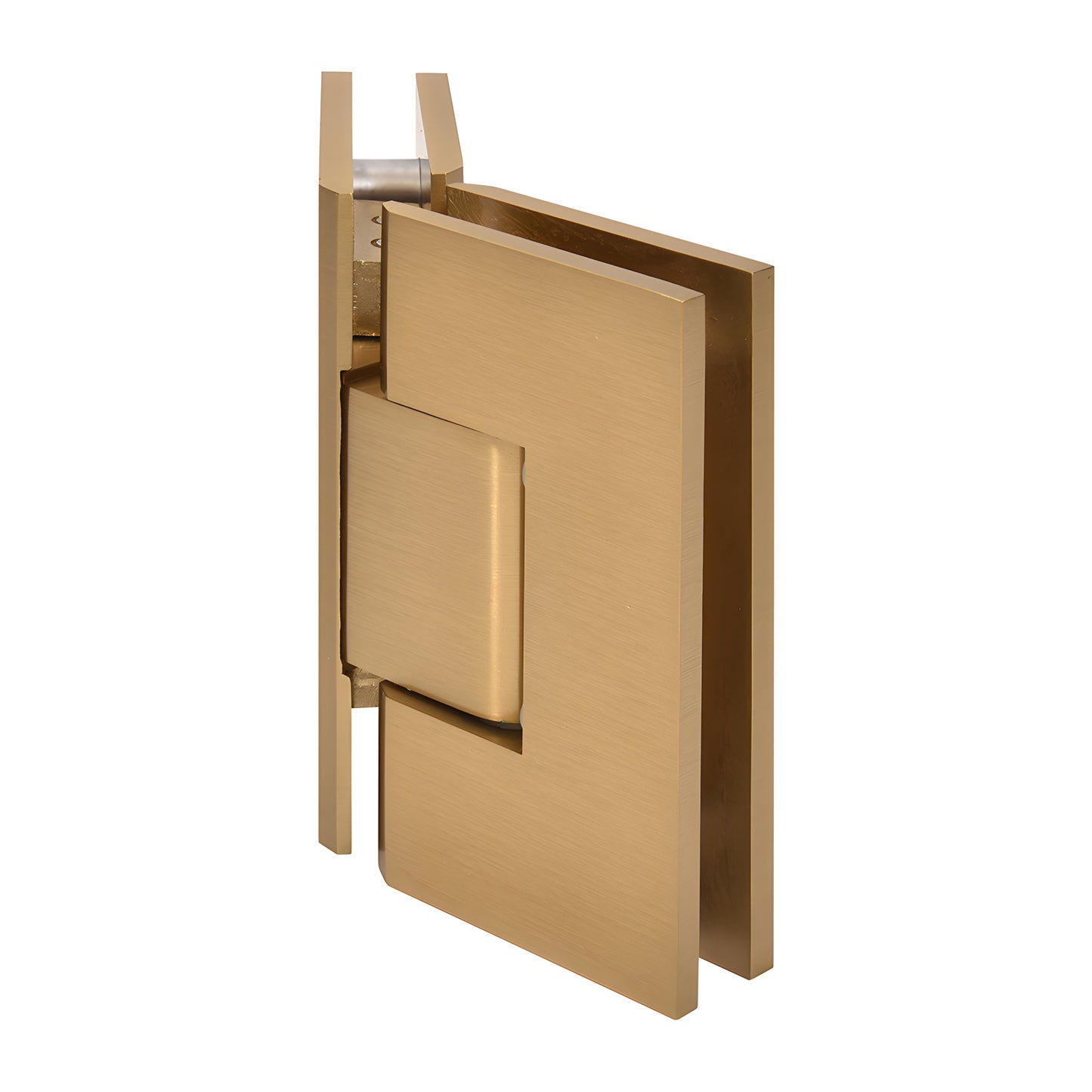 Vienna V1E045MG modern gold brass 135 glass-to-glass shower hinge, fits 3/8-1/2 in tempered glass