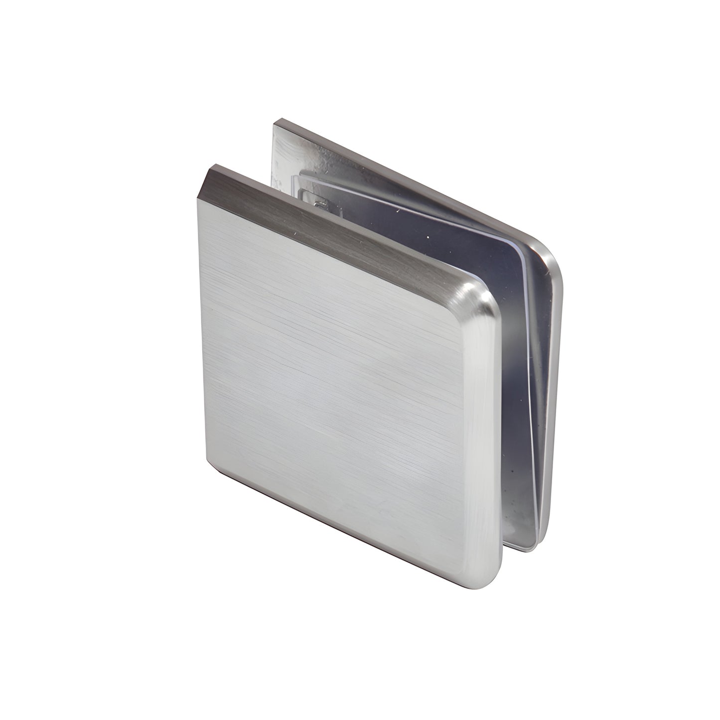 Brushed chrome beveled wall-mount glass clamp (solid brass) for 3/8-1/2 glass, SKU BCU4BCH