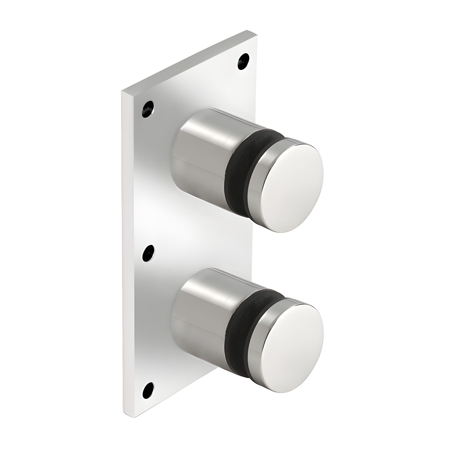 Polished 316 stainless steel double glass standoff on rectangular mounting plate (SKU RS0B20PS)