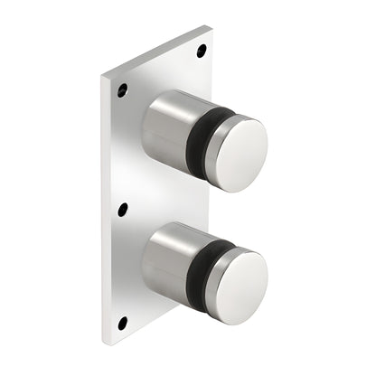 Polished 316 stainless steel double glass standoff on rectangular mounting plate (SKU RS0B20PS)