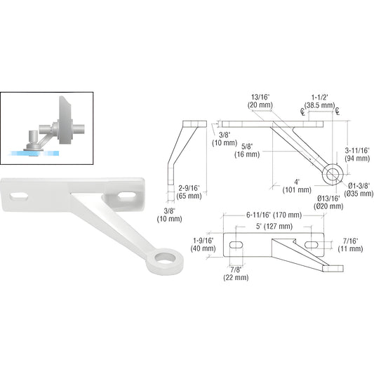 Stainless steel wall-mount glass fitting bracket for single 27mm panel, left-hand FMH1LHPS, includes studs and cap nuts.
