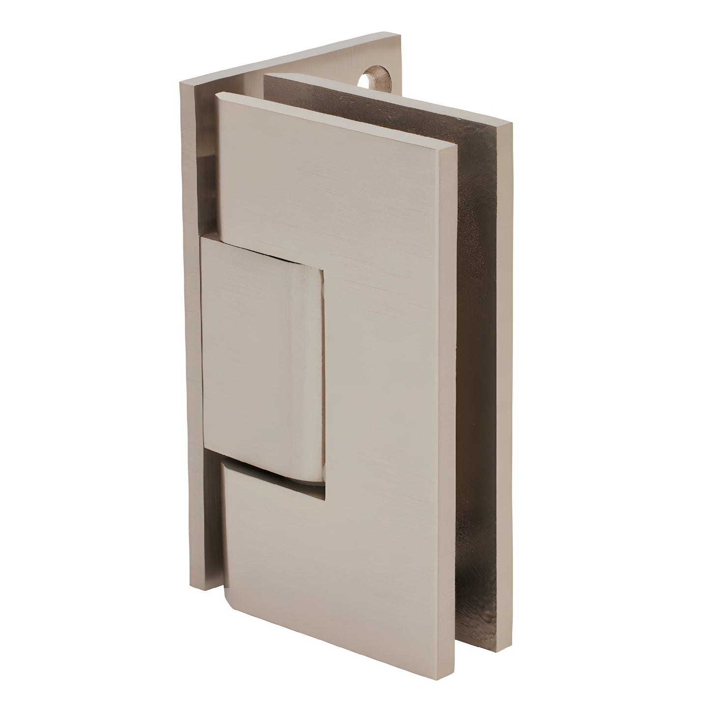 Brushed nickel squared Vienna shower hinge (V1E544BN), solid brass, 5 preset, for 3/8-1/2" tempered glass.