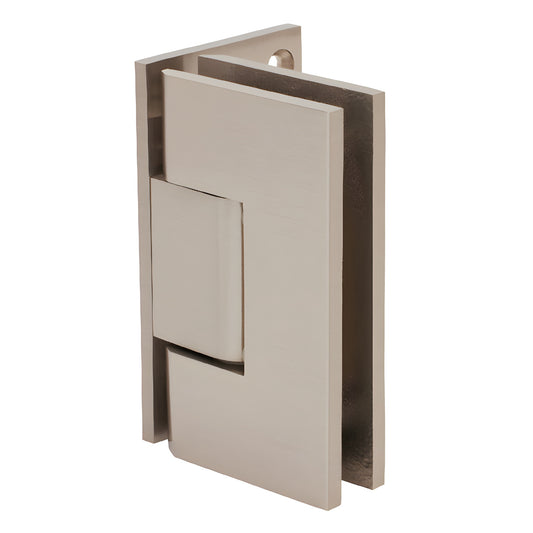 Brushed nickel squared Vienna shower hinge (V1E544BN), solid brass, 5 preset, for 3/8-1/2" tempered glass.