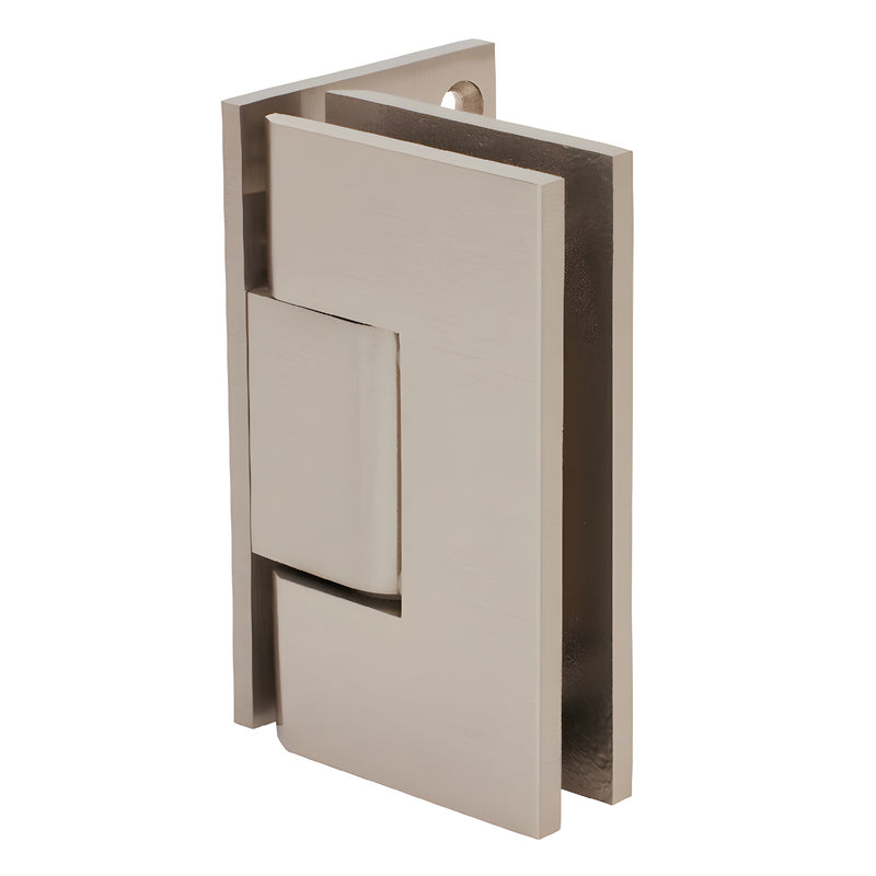 Brushed nickel squared Vienna shower hinge (V1E544BN), solid brass, 5 preset, for 3/8-1/2" tempered glass.