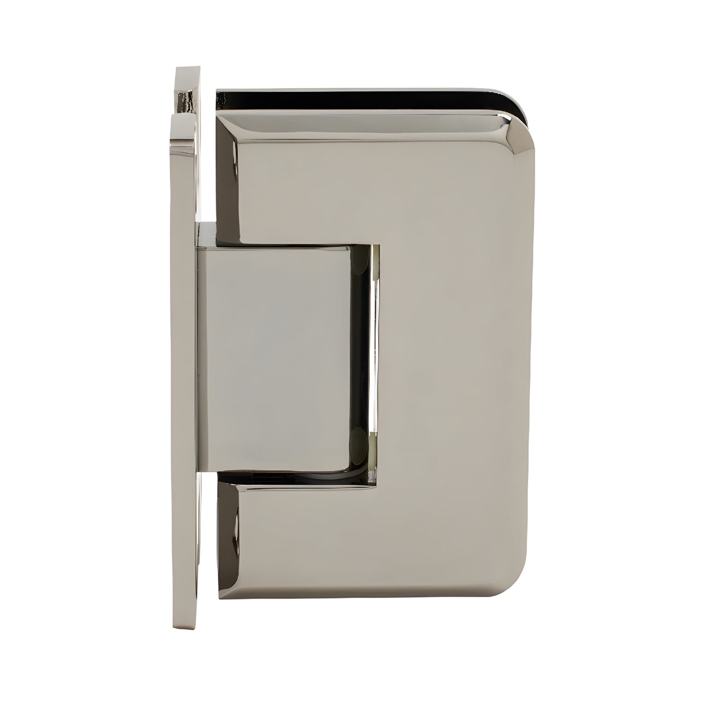 P1N037GM Pinnacle gun-metal solid brass self-centering shower hinge for 8-12mm glass, beveled edge, wall-mount H plate