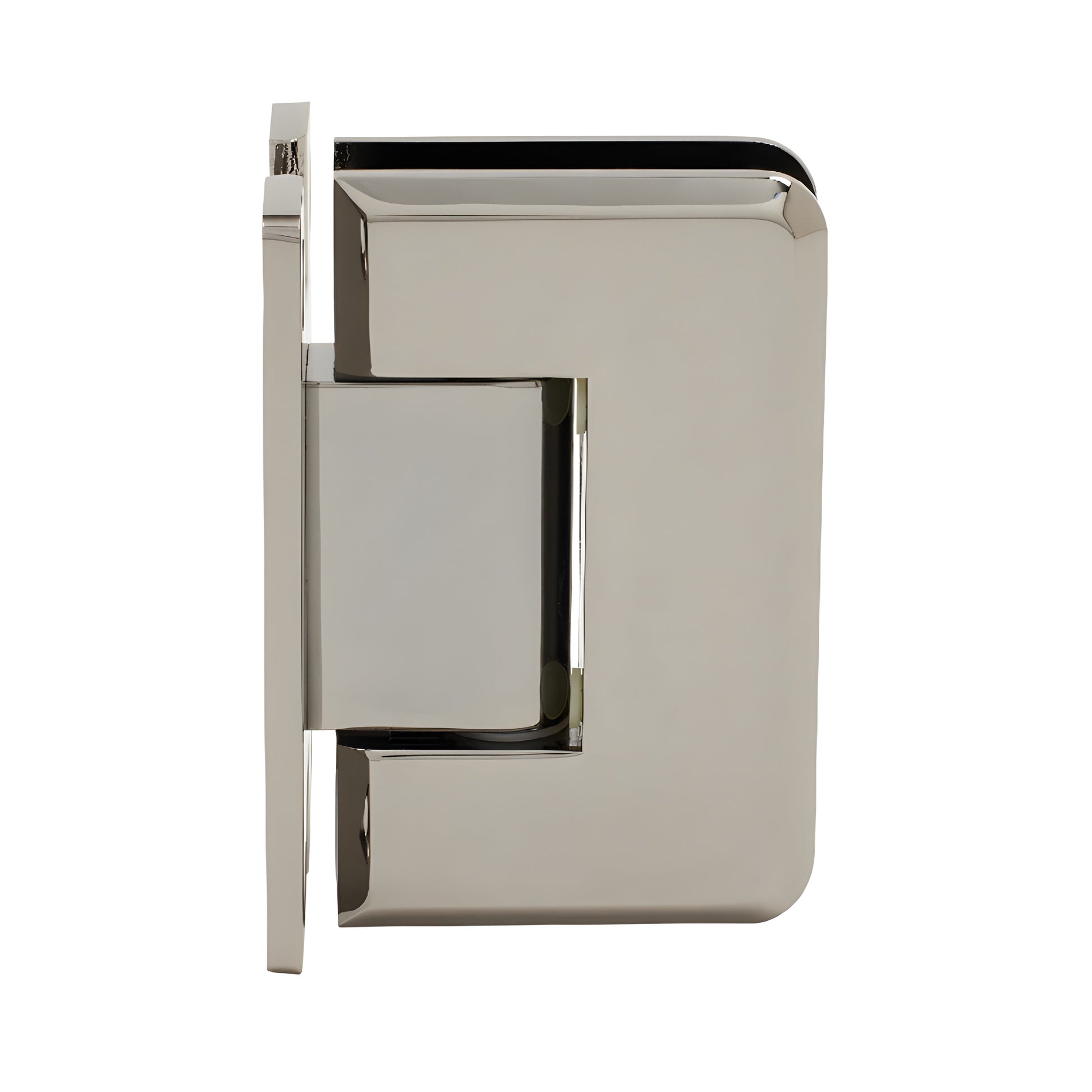 P1N037GM Pinnacle gun-metal solid brass self-centering shower hinge for 8-12mm glass, beveled edge, wall-mount H plate