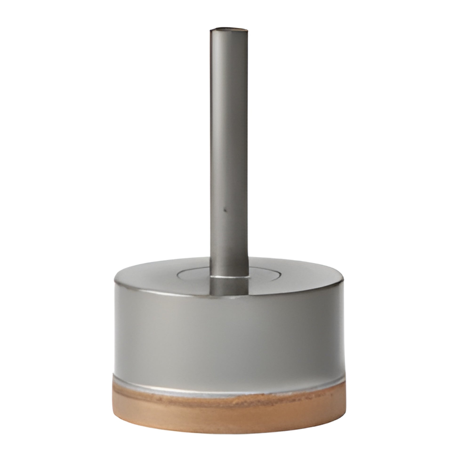 PD214 metal-bond diamond glass drill bit, 2-1/4" head with 3/8" reduced round shank, gray body and copper cutting edge.