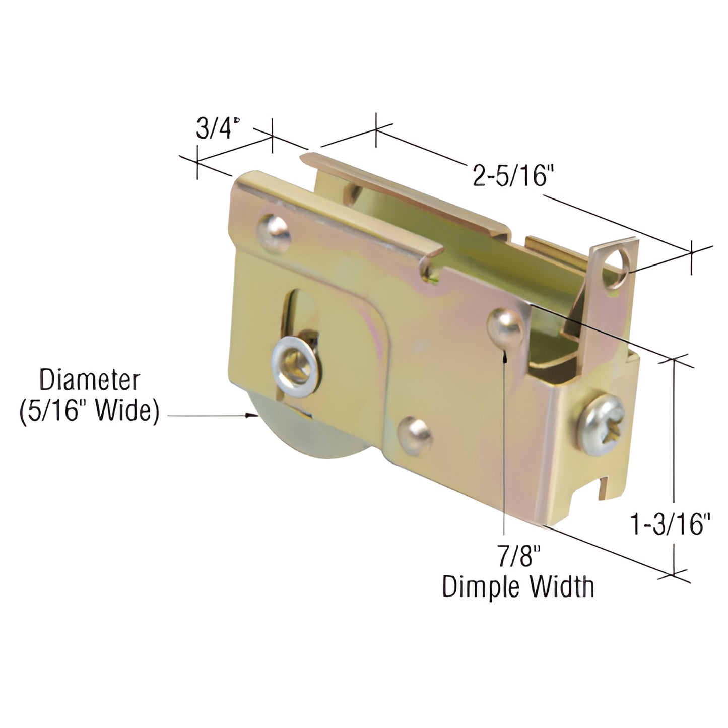 CRL D1528 adjustable steel sliding glass door roller assembly, single concave 5/16" steel wheel, 1-3/16" housing