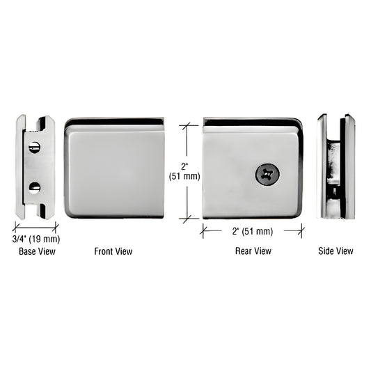 BGCU1BN beveled brushed-nickel wall-mount glass clamp, solid brass, 2 in square, 3/4 in base, fits 3/8-1/2 in glass