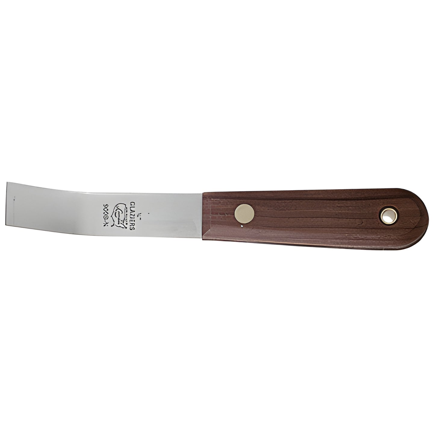 CRL Lamson SKU 900B34: 3/4 bent stiff glazing knife, 35 steel blade with wood handle.