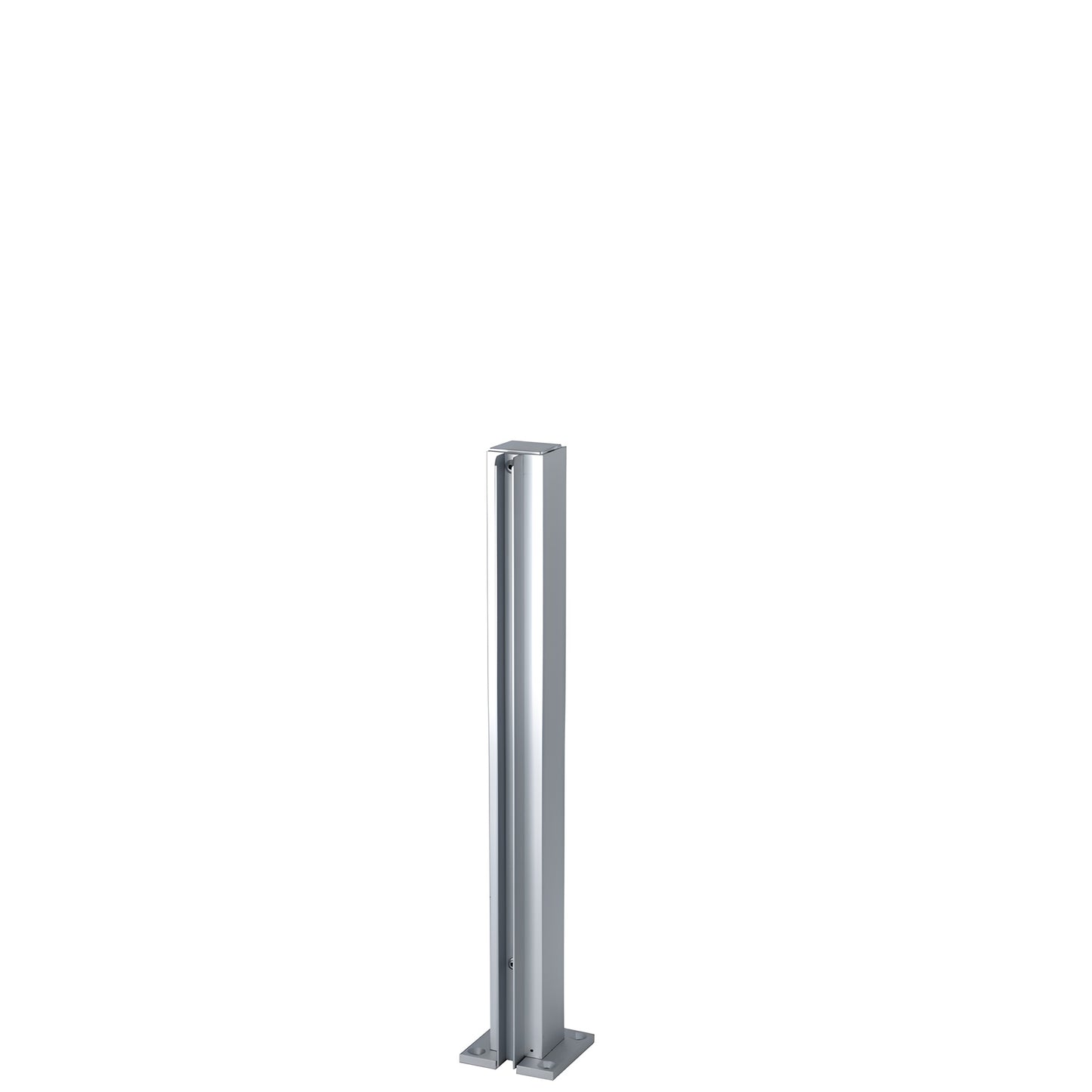 Satin anodized aluminum 12" square partition post (D990A12E) with U-channel glazing for 1/4" glass.
