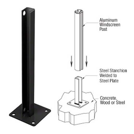 CRL Black Steel Stanchion for 135° Rectangular Center Posts - Durable and Stylish Design