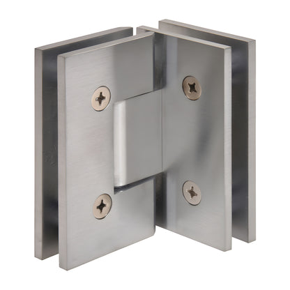 Brushed chrome square-profile Vienna glass-to-glass shower hinge, 90 pivot for 10-12mm (3/8-1/2") tempered glass