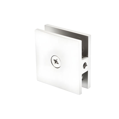SCU4W square gloss-white wall-mount clamp for frameless shower glass, solid brass, fits 10-12mm