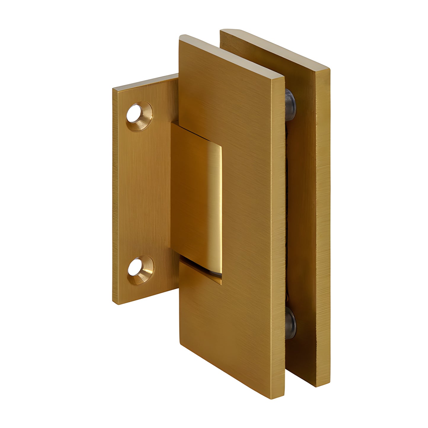 V1E074SB satin brass Vienna shower door hinge, solid brass wall-mount with short back plate for 10-12mm glass