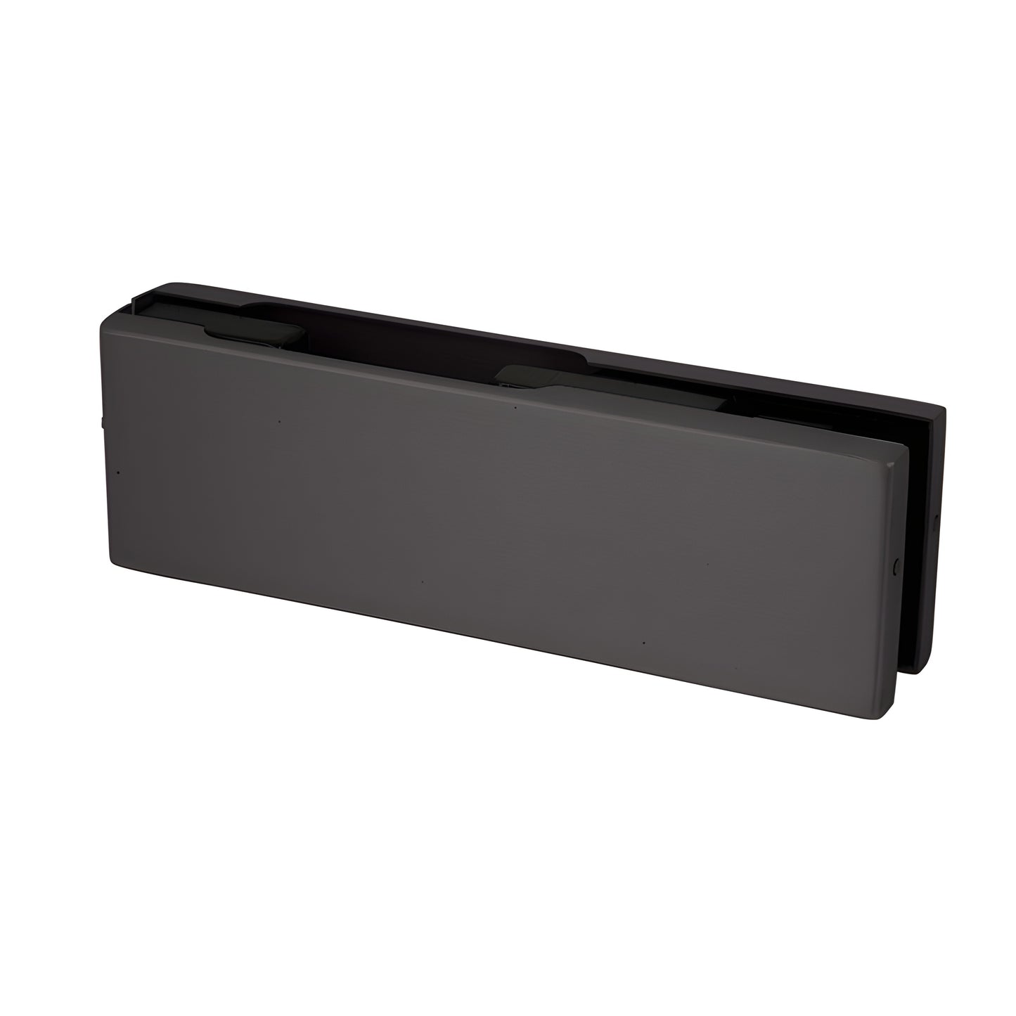 EUR201DU black bronze anodized European patch fitting for frameless glass doors, top/bottom, 2" high, fits 10/12mm glass.