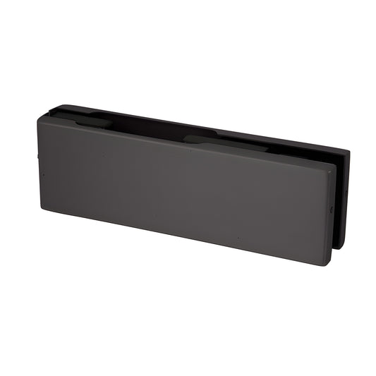 EUR201DU black bronze anodized European patch fitting for frameless glass doors, top/bottom, 2" high, fits 10/12mm glass.