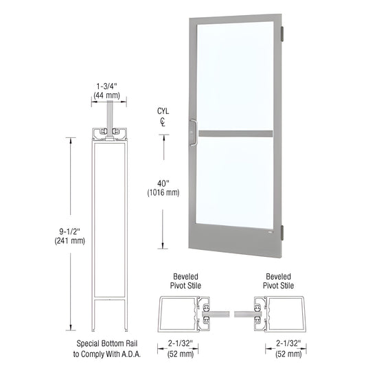 CRL narrow stile entrance door CZ21511, clear anodized finish, 91 2" ADA bottom rail, 2" stiles, glass panel (glass not include