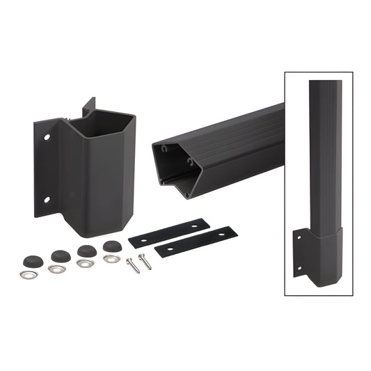 FP542KBL matte black aluminum 135 inside fascia post kit with post, mounting bracket, caps, washers and bolts.