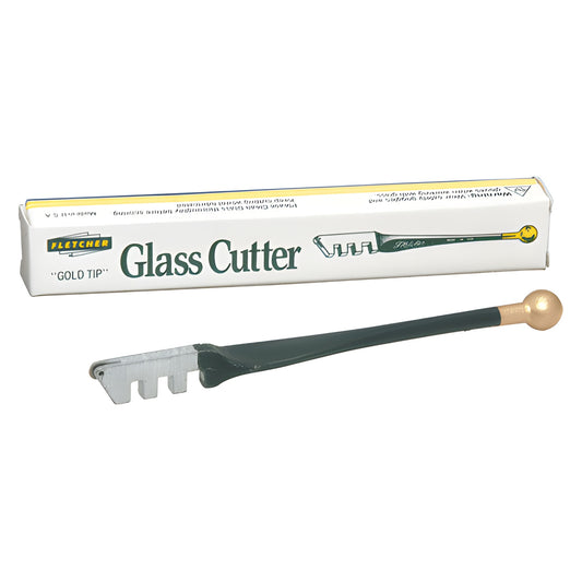 Fletcher Gold-Tip ball-end metal glass cutter with 120 scoring wheel, shown with retail box.
