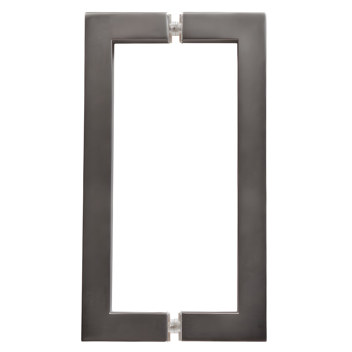 Matte gun metal square-corner back-to-back glass door pull handle, 8 in c-c, 3/4 in brass tube (SKU SQ8X8MGM)