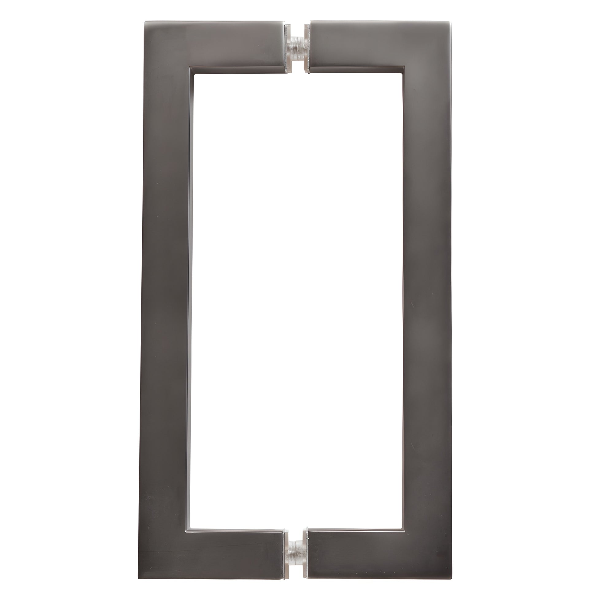 Matte gun metal square-corner back-to-back glass door pull handle, 8 in c-c, 3/4 in brass tube (SKU SQ8X8MGM)