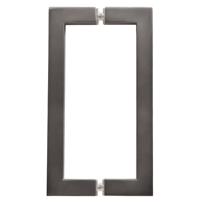Matte gun metal square-corner back-to-back glass door pull handle, 8 in c-c, 3/4 in brass tube (SKU SQ8X8MGM)