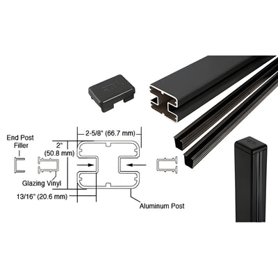 CRL Matte Black AWS 2" x 2-5/8" Rectangular 180 Degree 48" Center Post Kit