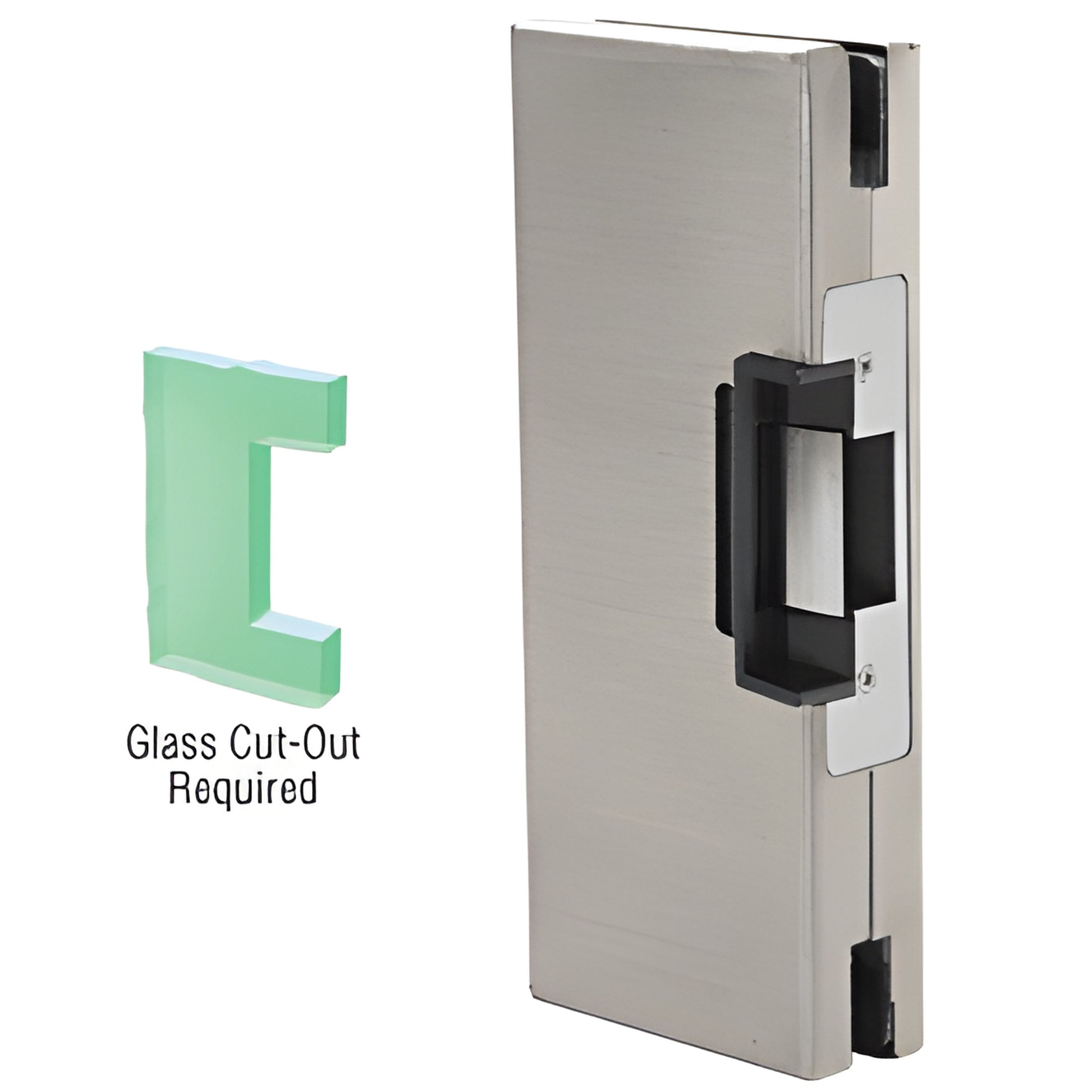 Brushed stainless steel 4x10 center lock glass keeper for 1/2" (12mm) tempered glass, SKU DLEL410BS.