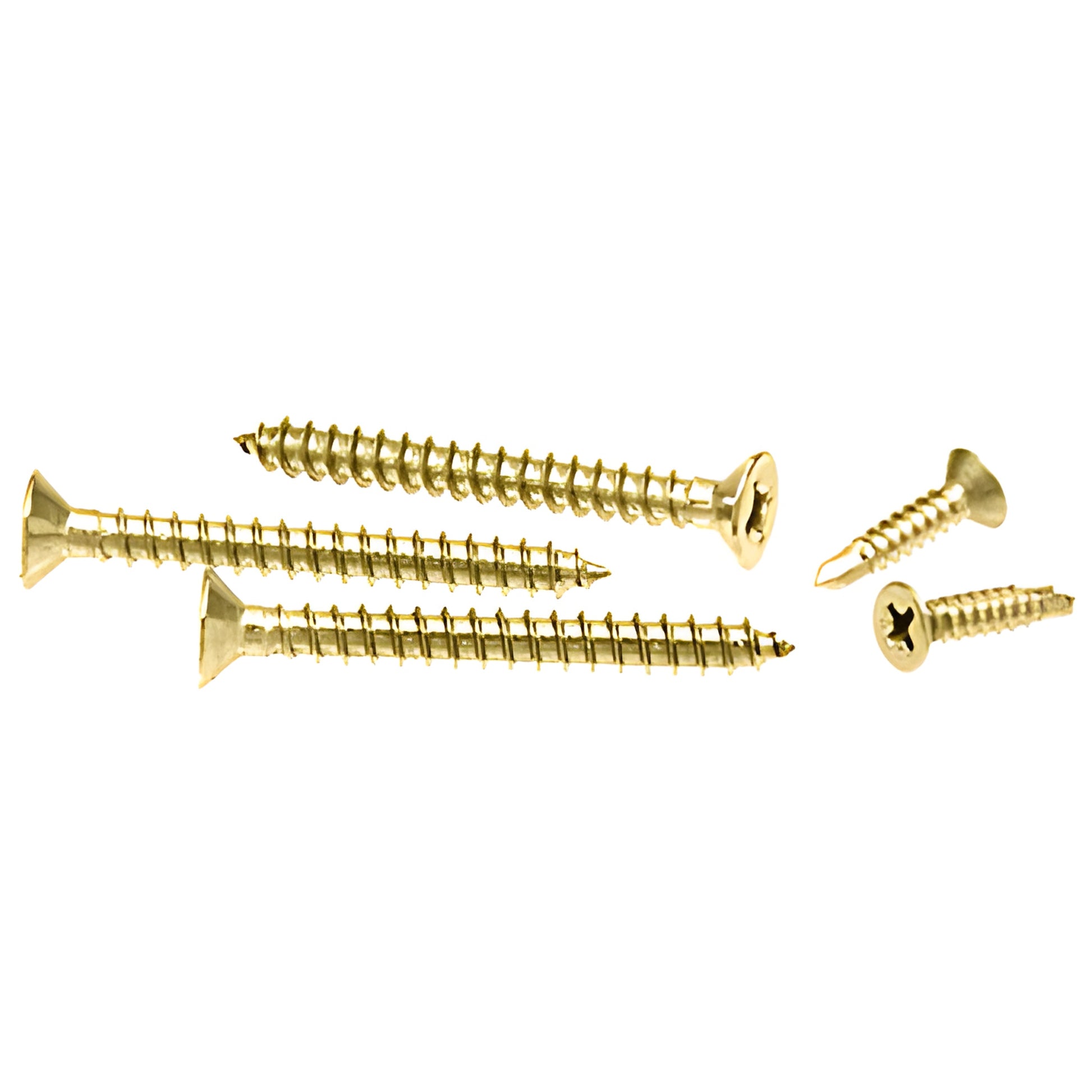 RSP5PB replacement screw pack - polished brass self-drilling Phillips screws, three 2" and two 3/4" for handrail brackets