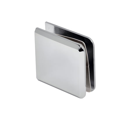 Polished chrome beveled wall-mount glass clamp (BCU4CH) for 3/8-1/2 (10-12mm) frameless shower panels.