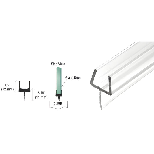 Clear polycarbonate one-piece bottom rail (P661BR) for frameless shower doors, 1/2" glazing, vinyl sweep seal