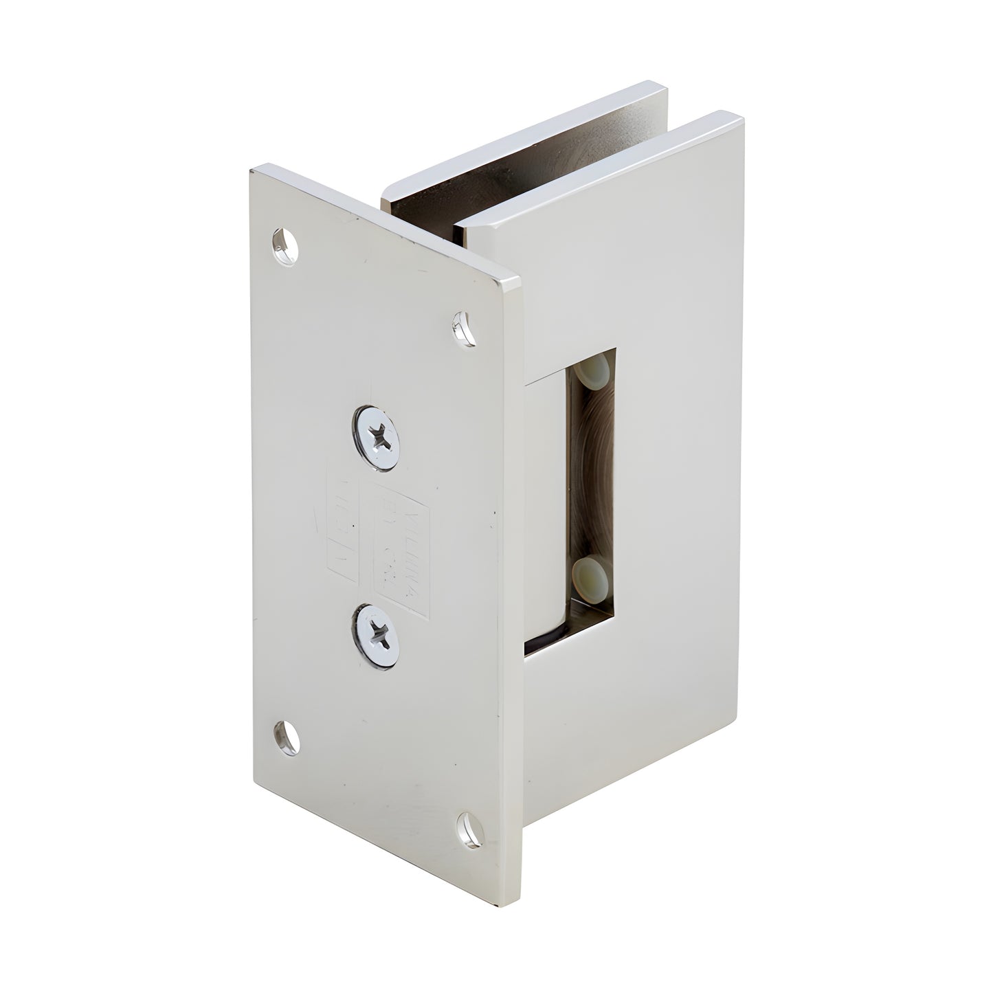 Polished nickel solid brass Vienna shower door hinge, self-centering, full back plate (SKU V1E037PN)