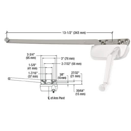 CRL White Right Hand Ellipse Style Casement Operator with 13.5" Arm for Windows