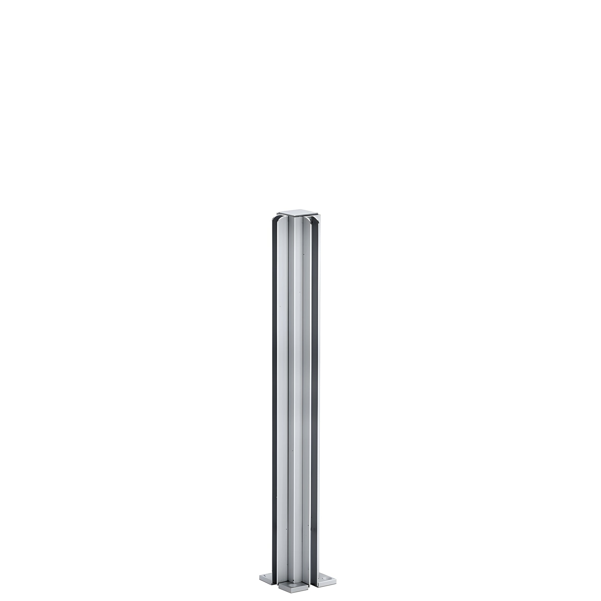 D990A14CR satin anodized aluminum 90 corner partition post with U-channel glazing for 1/4" glass, 14 in tall.