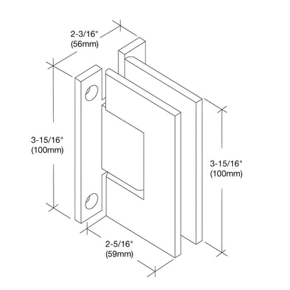 V1EH037BN Vienna H-shaped brushed nickel wall-mount glass door hinge, square modern design for 12mm glass