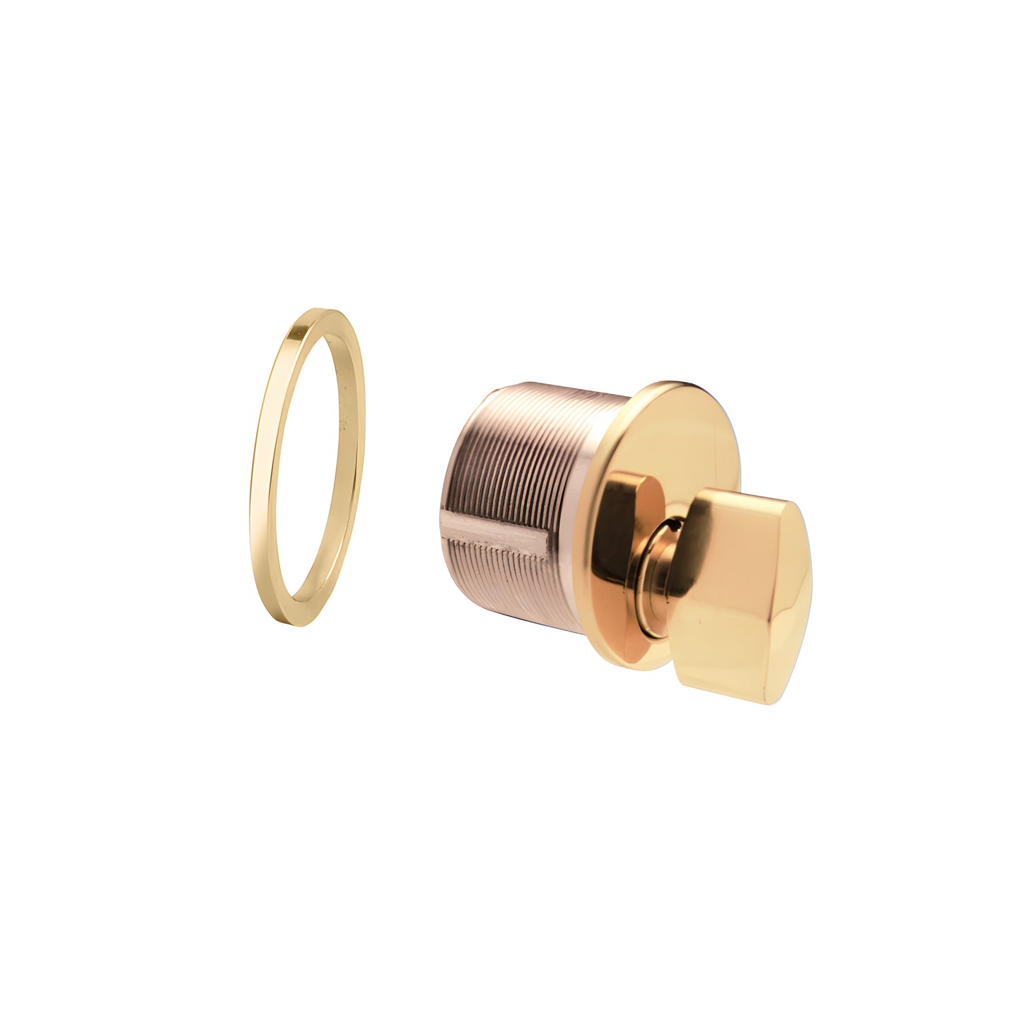 Polished brass mortise thumbturn cylinder with mounting ring, 1" length, 5 pin (SKU DRA20PB)