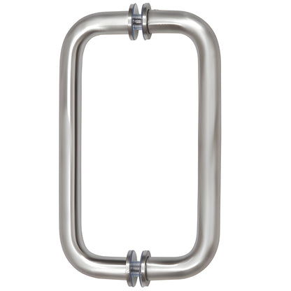 Brushed chrome solid brass back-to-back pull handle, 3/4" dia, 8" C-C, fits 1/4-1/2" glass - SKU SPH8BCH