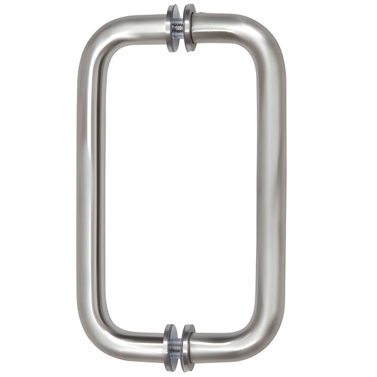 Brushed chrome solid brass back-to-back pull handle, 3/4" dia, 8" C-C, fits 1/4-1/2" glass - SKU SPH8BCH