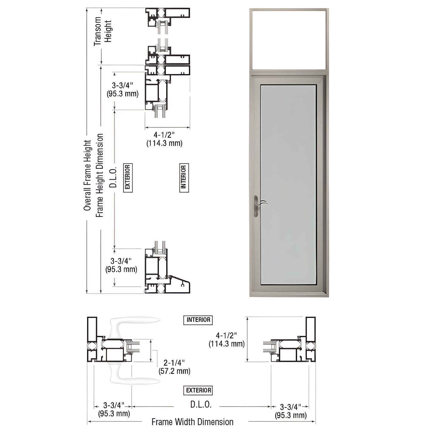 CRL Patio Door PA91211L0 - clear anodized outswing door with transom, accepts 1" IG, thermally broken 4-1/2" frame.