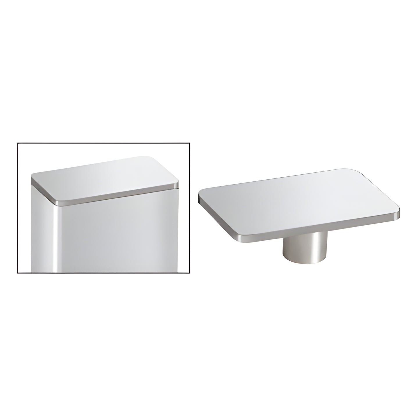 P9CAPPS polished 316 stainless steel rectangular post top cap, screw-in plug shown installed and standalone.