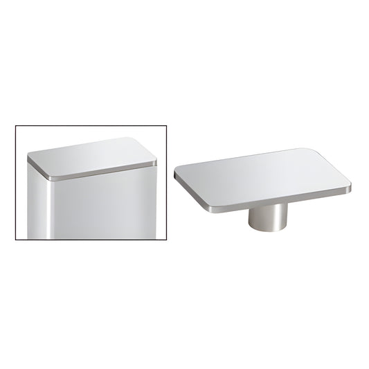 P9CAPPS polished 316 stainless steel rectangular post top cap, screw-in plug shown installed and standalone.