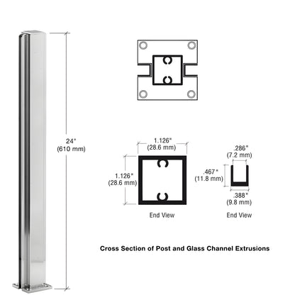 CRL Design Series D990BA24C bright anodized aluminum 24 in square center partition post with U channel glazing.