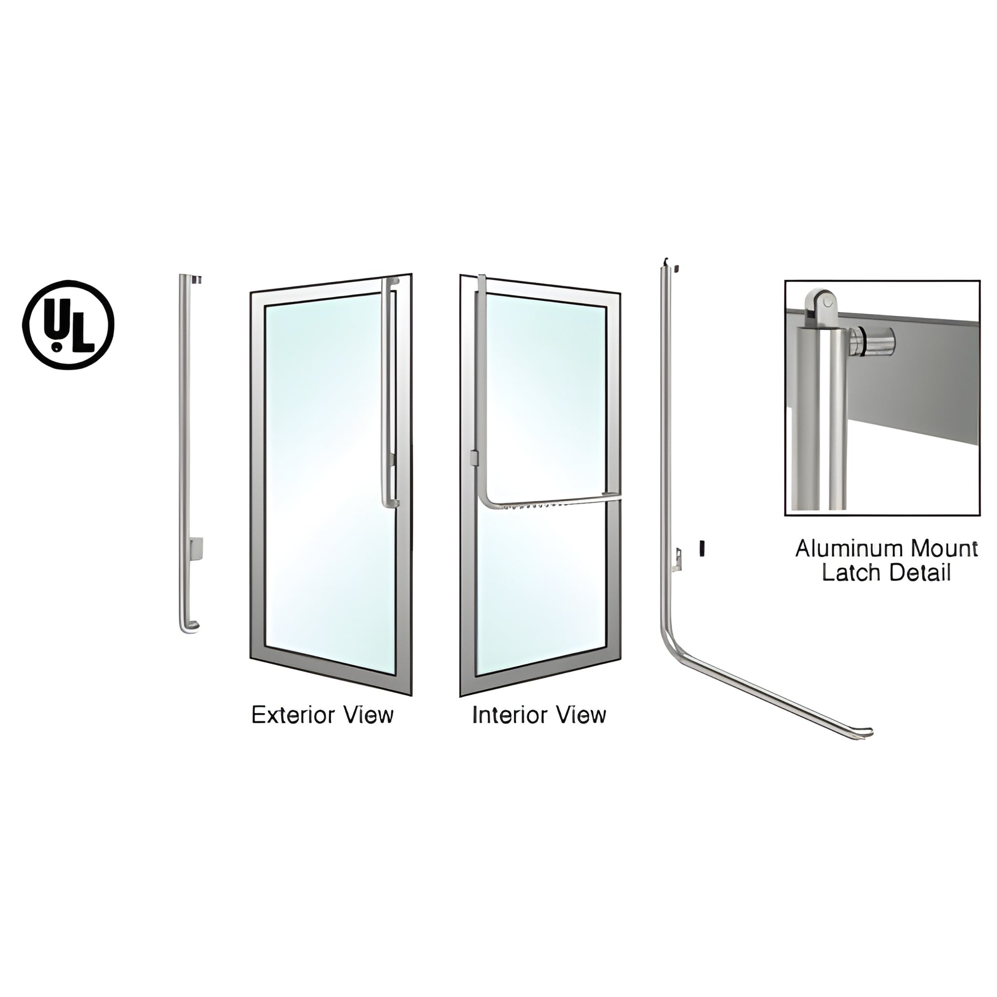 PA100J4APBS brushed stainless panic exit handle for glass/aluminum doors, tubular 1-1/4in, left-hand reverse
