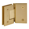 Satin brass square glass-to-glass shower hinge, self-centering Geneva series (fits 8-12mm glass)