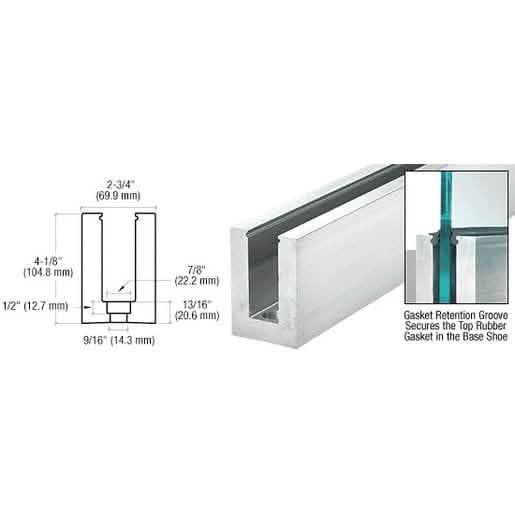 CRL B7S Series Mill Aluminum 240" Square Base Shoe for 3/4" Glass, Drilled, Durable & Slee